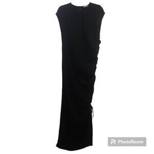 ZARA Black Gathered Side Ruched Midi Dress Size M